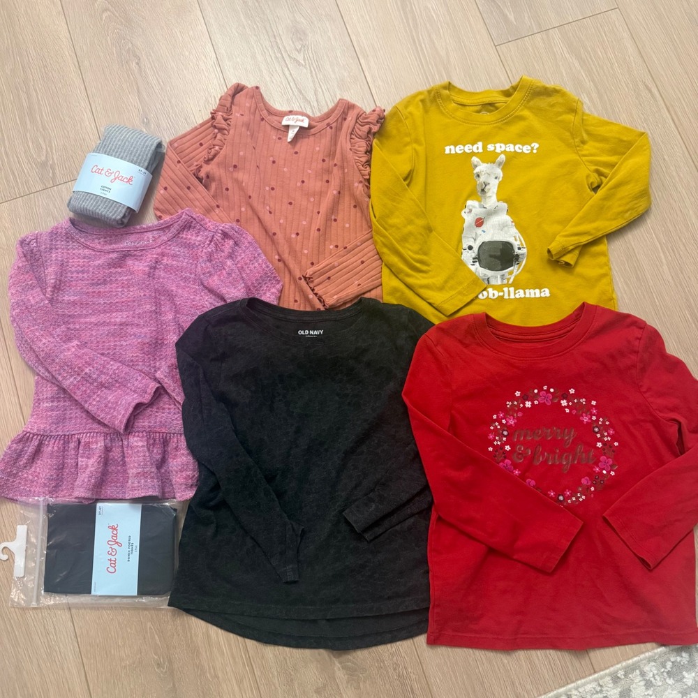 Toddler Girl Clothing Lot 7pc Cat & Jack Old Navy Tops Tights 2T 3T 4T Bundle